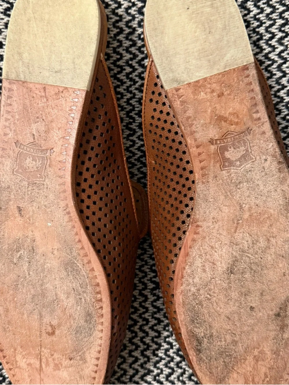 Trask Ashley Perforated Leather Slip-On Mules in Cognac/Brown - Picture 2 of 6